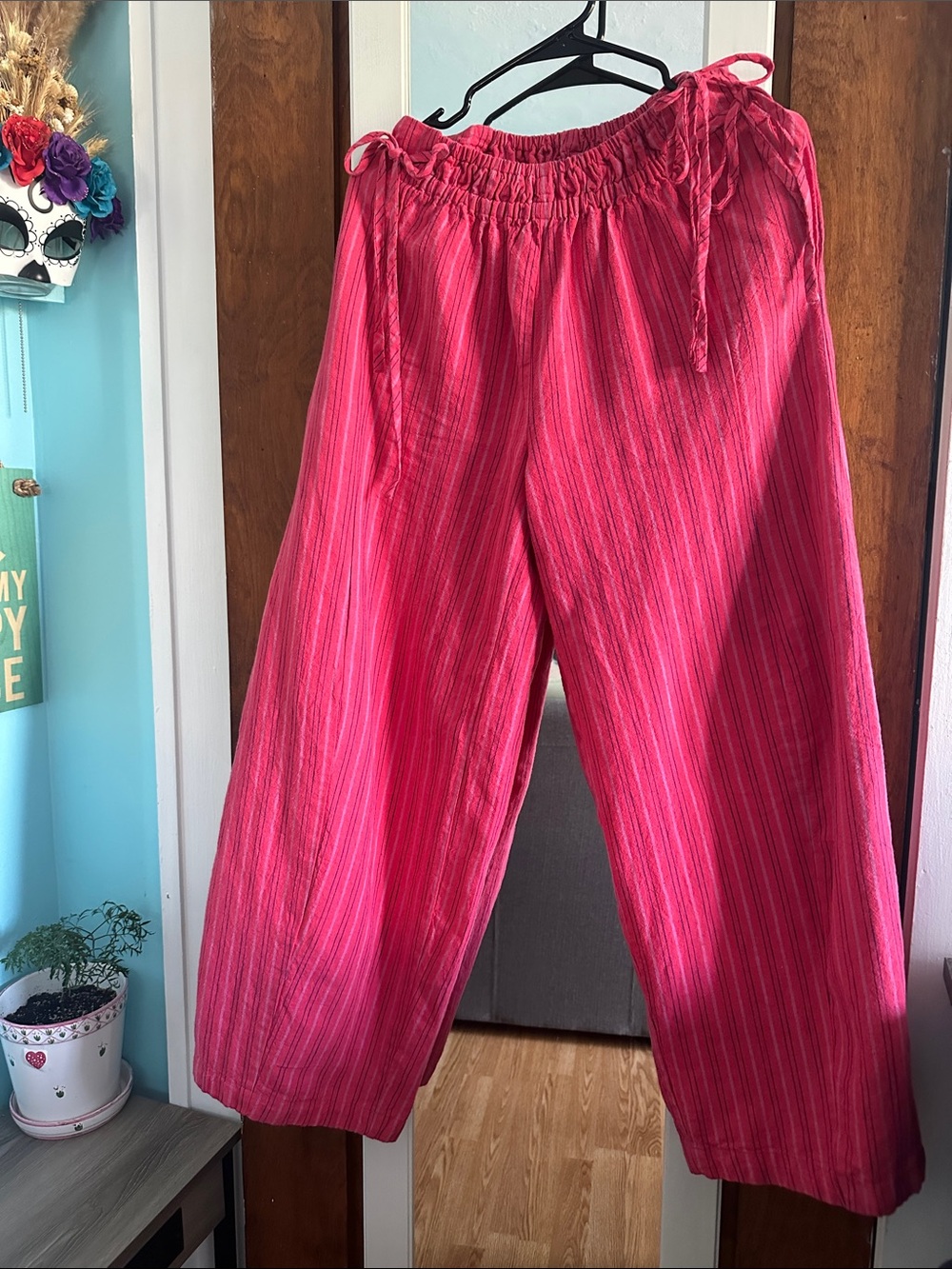 Free People- Free-est Striped Cotton/Linen Elastic Waist Pull-On Pants